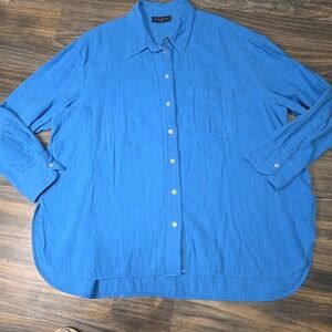 Lane Bryant Crinkled 100% Cotton Gauze Button-Down Beach Shirt Size 22/24 Blue